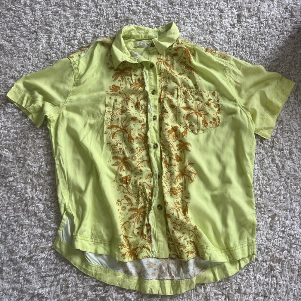 Free People Yellow Short Sleeve Ruffled Button Down